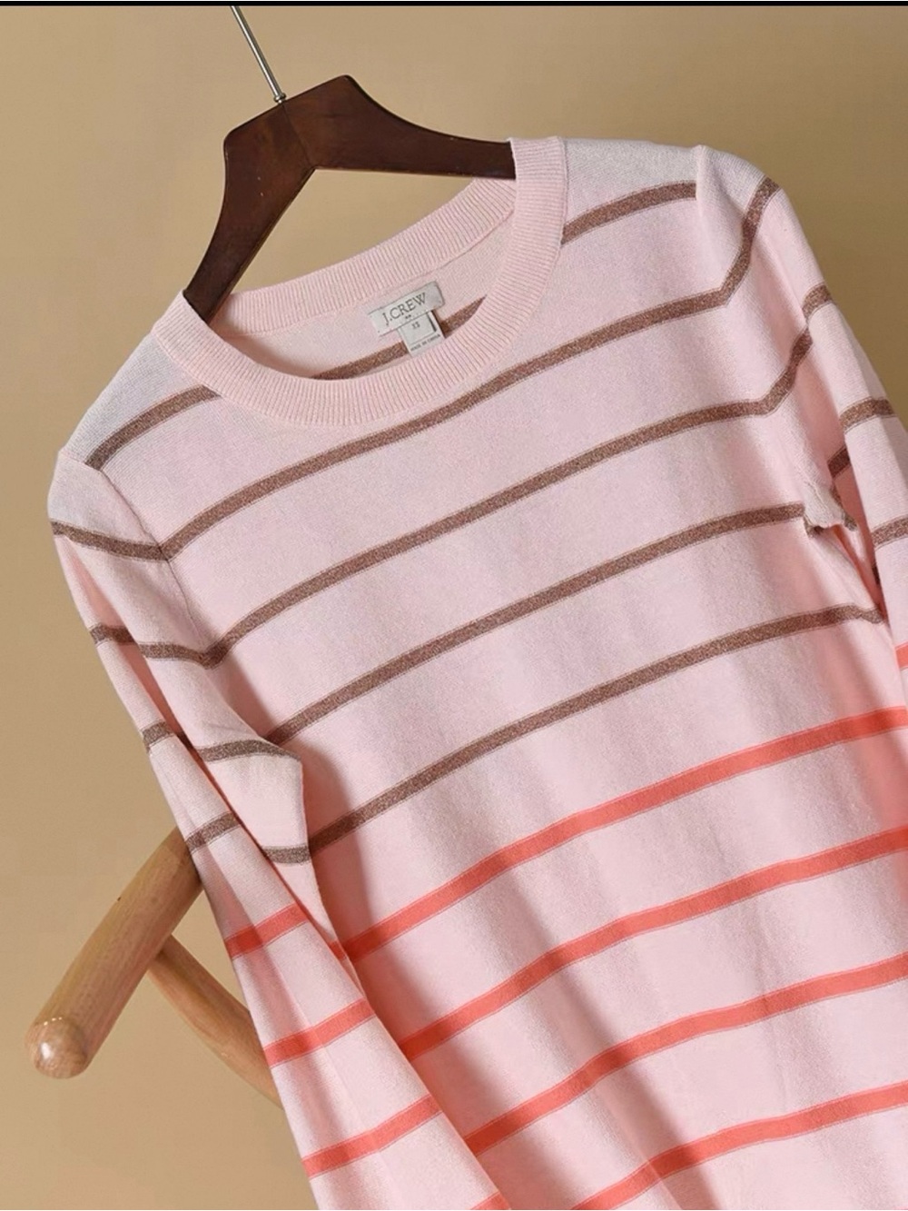 NWT J.Crew Pink Striped Cotton Crewneck Sweater Size S